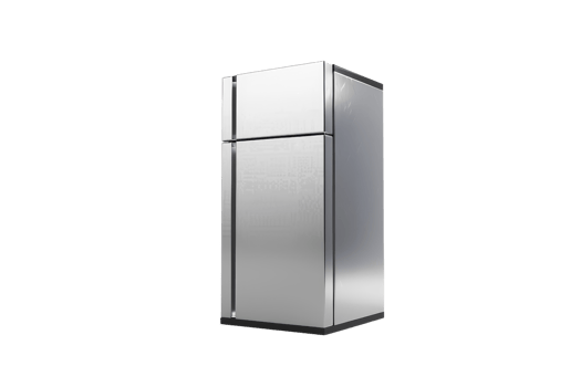 Modern stainless steel refrigerator isolated on a transparent background. Perfect for contemporary kitchen design and home appliance themes. png