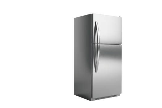 Modern stainless steel refrigerator isolated on transparent background. Sleek, energy-efficient fridge perfect for any kitchen interior design. png