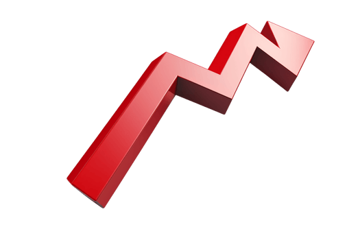 Red zigzag upward arrow symbolizing growth, progress, and positive trend. Ideal for business, finance, and statistics concepts. png