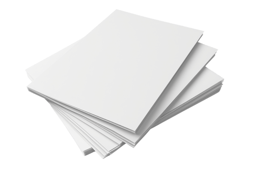 Stack of blank white paper sheets isolated on a transparent background. Perfect for office, printing, or crafting use. png