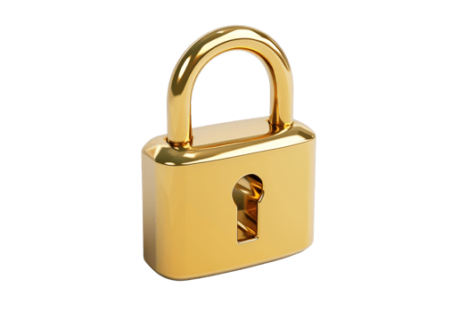 Shiny golden padlock isolated on transparent background. Symbol of security, privacy, and protection. Ideal for safety concepts and secure access visuals. png
