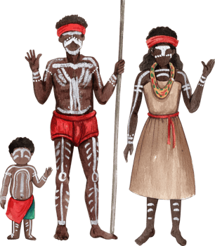 An Aboriginal family consists of parents and children, hand-drawn watercolor illustration png