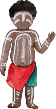 An Aboriginal child embodies the culture of Indigenous Australians, hand-drawn watercolor illustration png