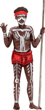 An Aboriginal man holds a long spear, hand-drawn watercolor illustration png