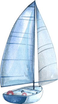The sailboat glides gracefully through the breeze, hand-drawn watercolor illustration png