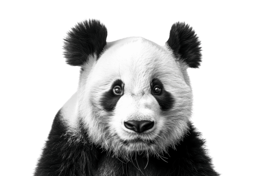 Close-up of a cute panda bear with a black and white fur, showcasing its adorable face against a transparent background. png