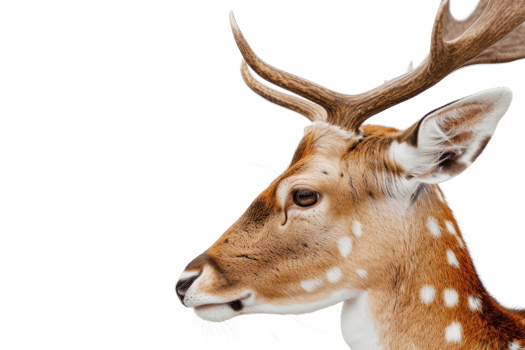 Close-up of a majestic deer with antlers, perfect for wildlife and nature enthusiasts. High-resolution animal stock photo. png