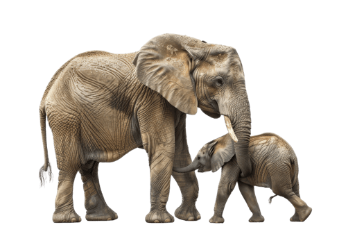 Close-up of an adult elephant with a baby elephant, showcasing the bond and natural behavior in their natural habitat. png