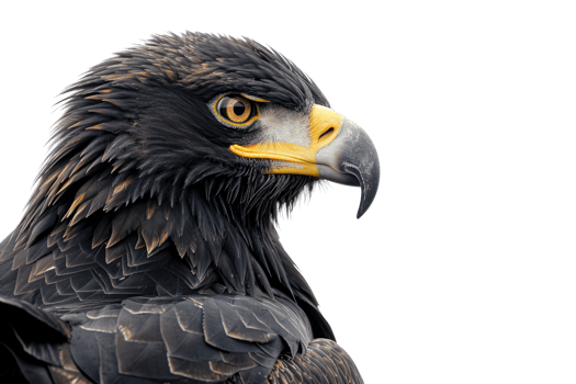 Close-up of a majestic eagle with sharp beak and intense eyes. Detailed feathers and powerful gaze make it a striking wildlife image. png