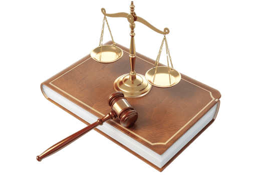 Law and justice concept with scales of justice, gavel, and legal book, emphasizing fairness and legal proceedings on a transparent background. png