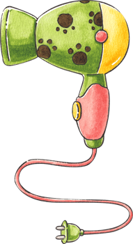 A hair dryer with pet paw prints, hand-drawn watercolor illustration png