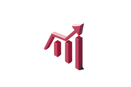 3D red bar chart with arrow showing growth trend, representing business success and financial increase. png