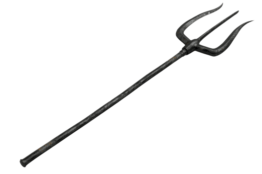 A high-quality image of a black trident with three sharp prongs, perfect for themes related to mythology, fantasy, or weaponry. png