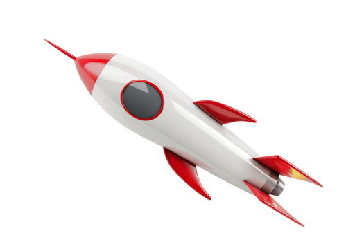 Cartoon red and white rocket ship on transparent background. symbolizing space exploration, technology, and innovation. png