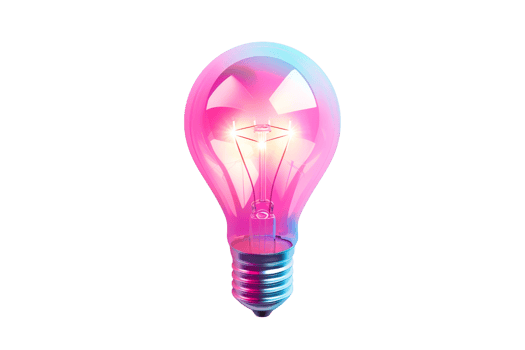 Glowing light bulb with vibrant colors, symbolizing creativity, innovation, and inspiration. Isolated on a transparent background. png