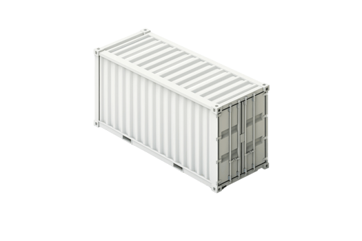 Isolated white shipping container on a transparent background, suitable for logistics, transportation, and storage-related designs. png