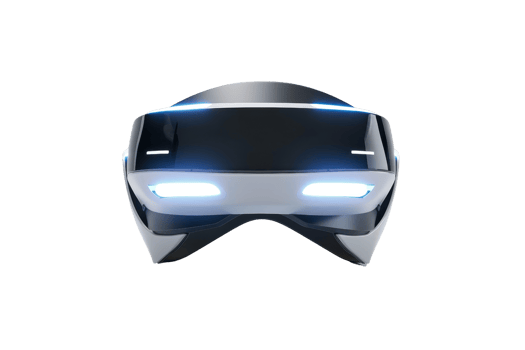 Futuristic virtual reality headset with glowing lights, isolated on a transparent background. ideal for technology and gaming concepts. png