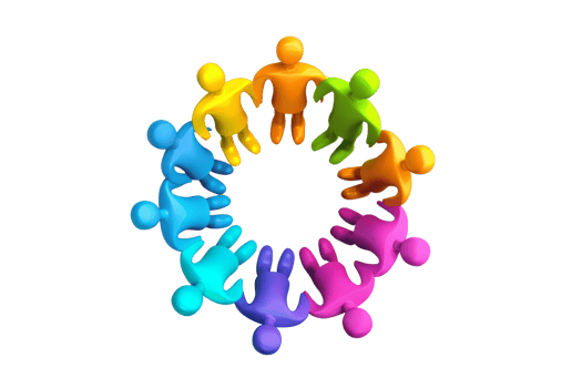 Colorful abstract illustration of interconnected human figures forming a circle, symbolizing unity, teamwork, and community. png