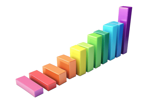 Colorful 3D bar chart illustrating growing data trends and analytics. Perfect for business, finance, and data presentations. png
