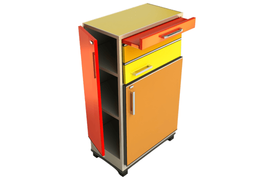 Colorful modern cabinet with open drawers and shelves, perfect for home or office storage. Vibrant design adds a touch of creativity to any space. png