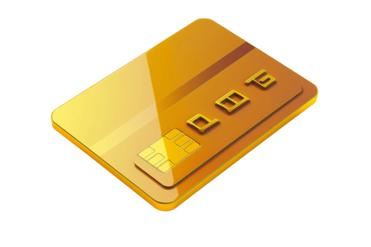 Illustration of a golden credit card symbolizing finance, banking, and online shopping, isolated on a transparent background. png