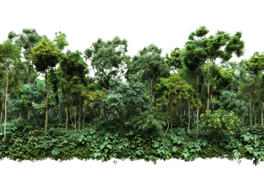 Lush tropical rainforest with dense canopy and vibrant foliage, showcasing the beauty of natural wilderness and biodiversity. png