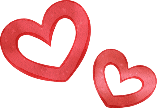 Two heart shapes symbolize love and brightness, handdrawn watercolor illustration png