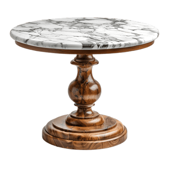 A marble table with a wooden base png