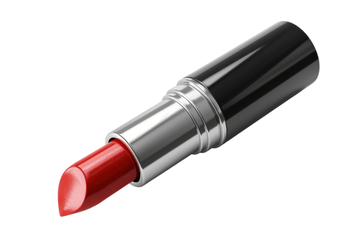 Close-up of a red lipstick in a sleek, black tube. Ideal for beauty products, fashion ads, and cosmetic branding. png
