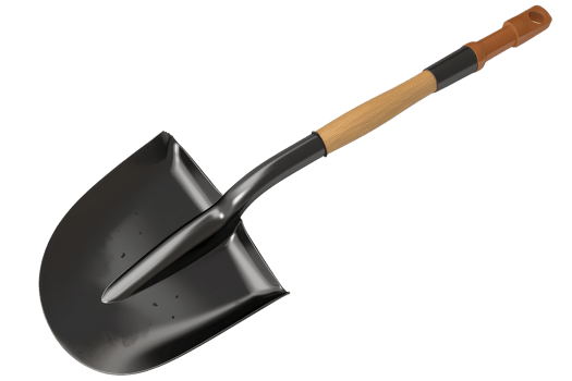 High-quality shovel with a sturdy wooden handle and durable metal blade, perfect for digging, gardening, or construction tasks. png