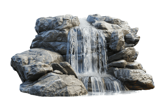 Natural rocky waterfall with cascading water, perfect for nature and landscape themes. Ideal for backgrounds and design projects. png