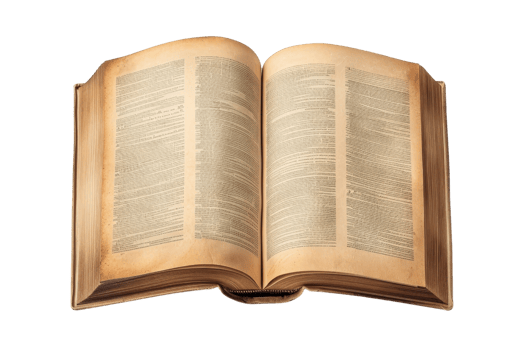 An open vintage book with yellowed pages, displaying text on both sides, evoking a sense of history and nostalgia. png