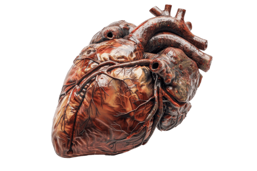 Detailed anatomical model of the human heart, showcasing intricate vascular structures for medical and educational purposes. png