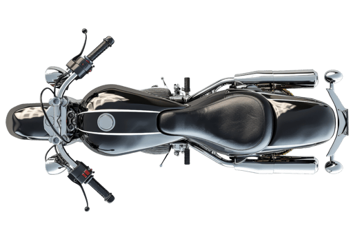 Top view of a classic black motorcycle showcasing its sleek design and leather seat, perfect for bike enthusiasts and design projects. png