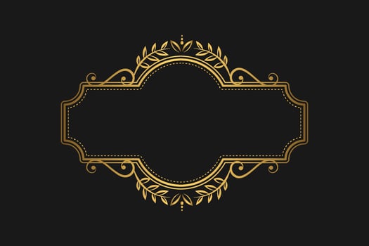 Elegant vintage gold retro frame on black background, with patterns, with empty space . illustration vector