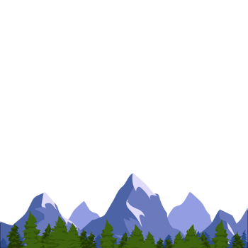 A cartoon mountain scene with trees and mountains png
