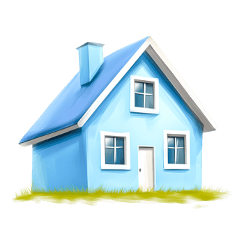 Blue House with Grass Background Illustration png