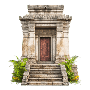 Ancient Temple Entrance with Tropical Plants png