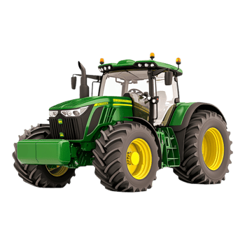 Green Agricultural Tractor with Large Tires and Cab png