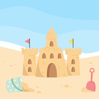 Summer sand castle with children toys at sea beach vector