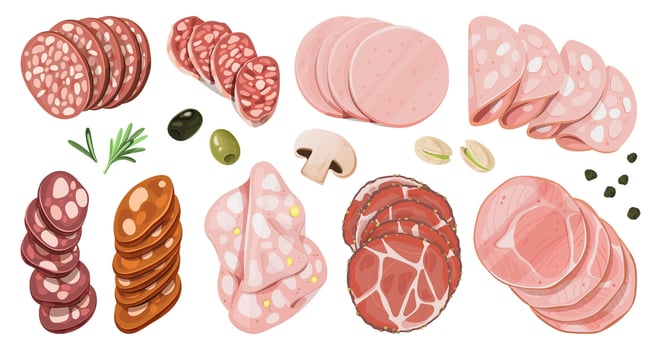 Variety of Sliced Cured Meats and Charcuterie vector