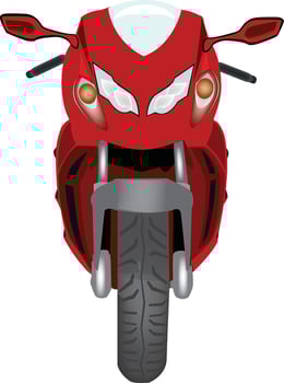 Red motorcycle front view with headlights on vector