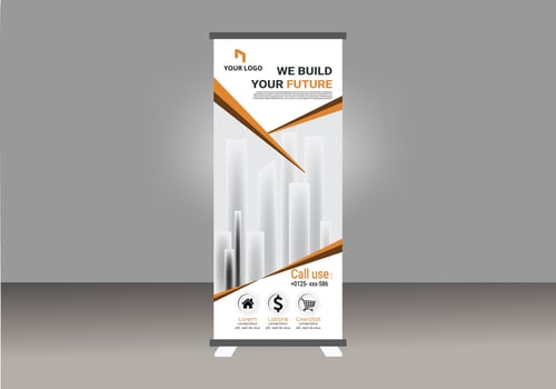 Corporate Rollup Banner stand with orange and white design vector