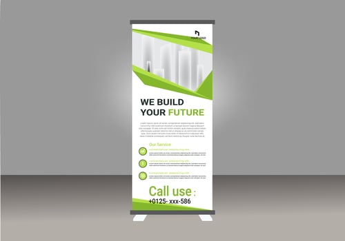 Roll Up banner design, green and white. vector