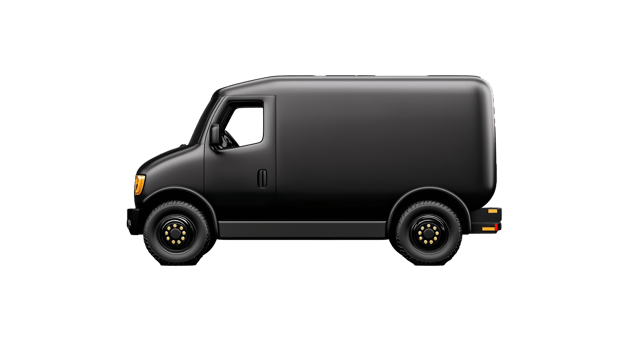 Black cargo van on transparent background png