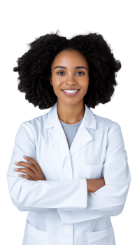 Smiling doctor in white coat on transparent background png