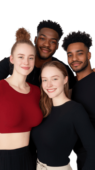 Group of diverse friends smiling on transparent background png