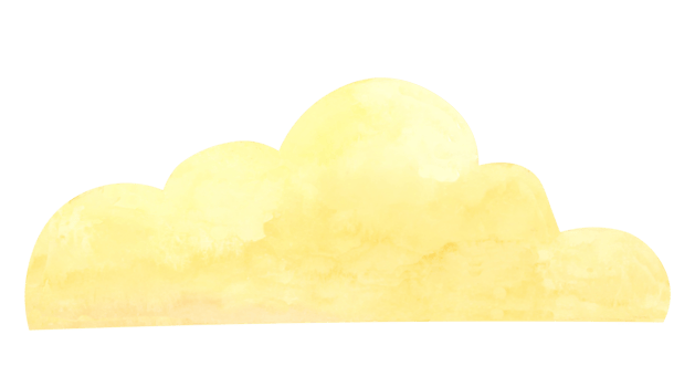 Yellow cloud watercolor clipart, ideal for brightening up projects such as children's illustrations, party decorations, or cheerful designs. Hand drawn illustration adds a sunny touch to any creation png