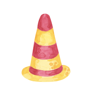 Traffic cone with red and yellow stripes in cartoon style. Watercolor clipart perfect for use in educational resources, construction-themed decorations, traffic or safety materials png