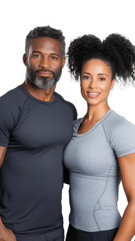 Athletic couple in fitness attire on transparent background png